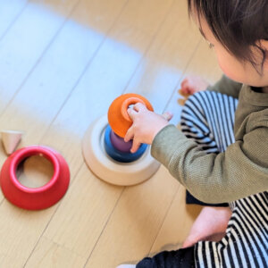 おもちゃのサブスクから届いたコーンソーティングで遊ぶ1歳児